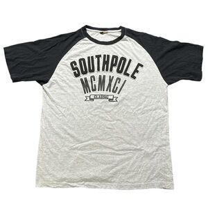 Y2K SOUTHPOLE men's black and grey graphic ringer tee, XL.